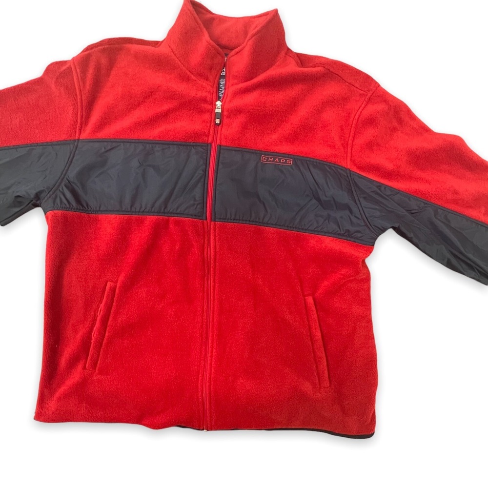 Ralph Lauren CHAPS Mens Fleece Jacket XXL Zip Front Red‎ Blue w/Pockets - Picture 3 of 8